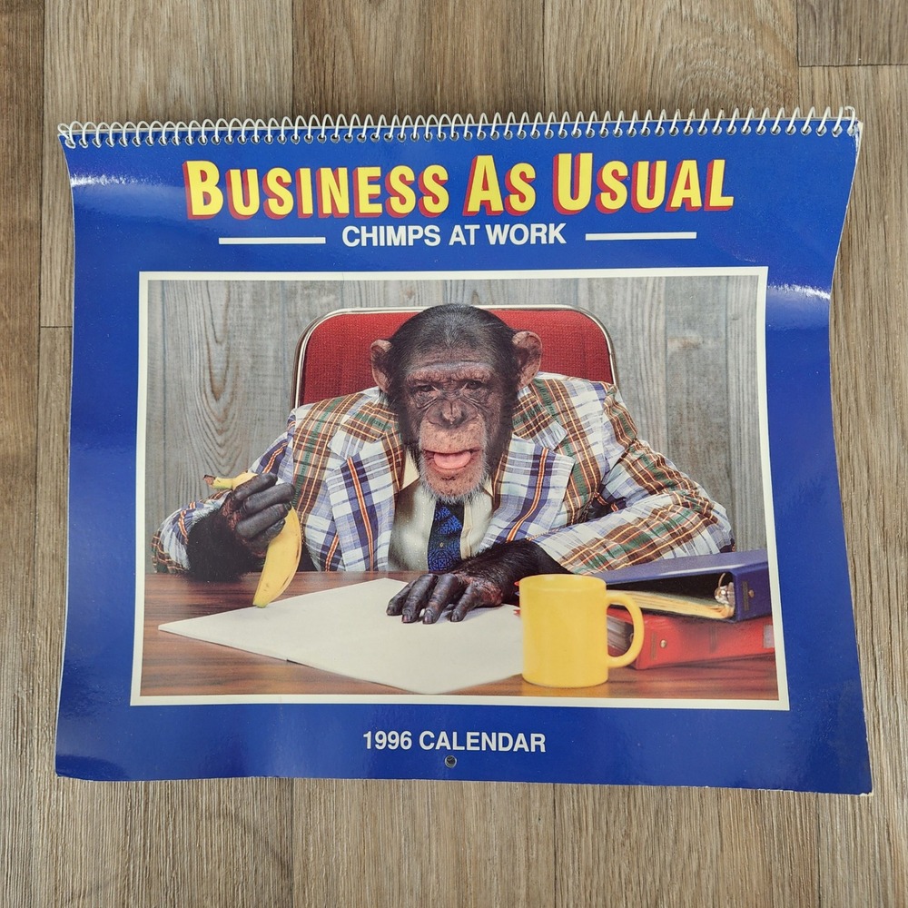Vintage 1996 Business As Usual Chimps At Work Wall Calendar Gibson Greetings